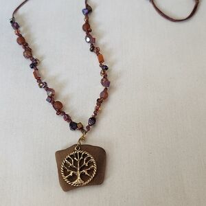 Adjustable 28" Tree of Life Necklace with Brown Beads